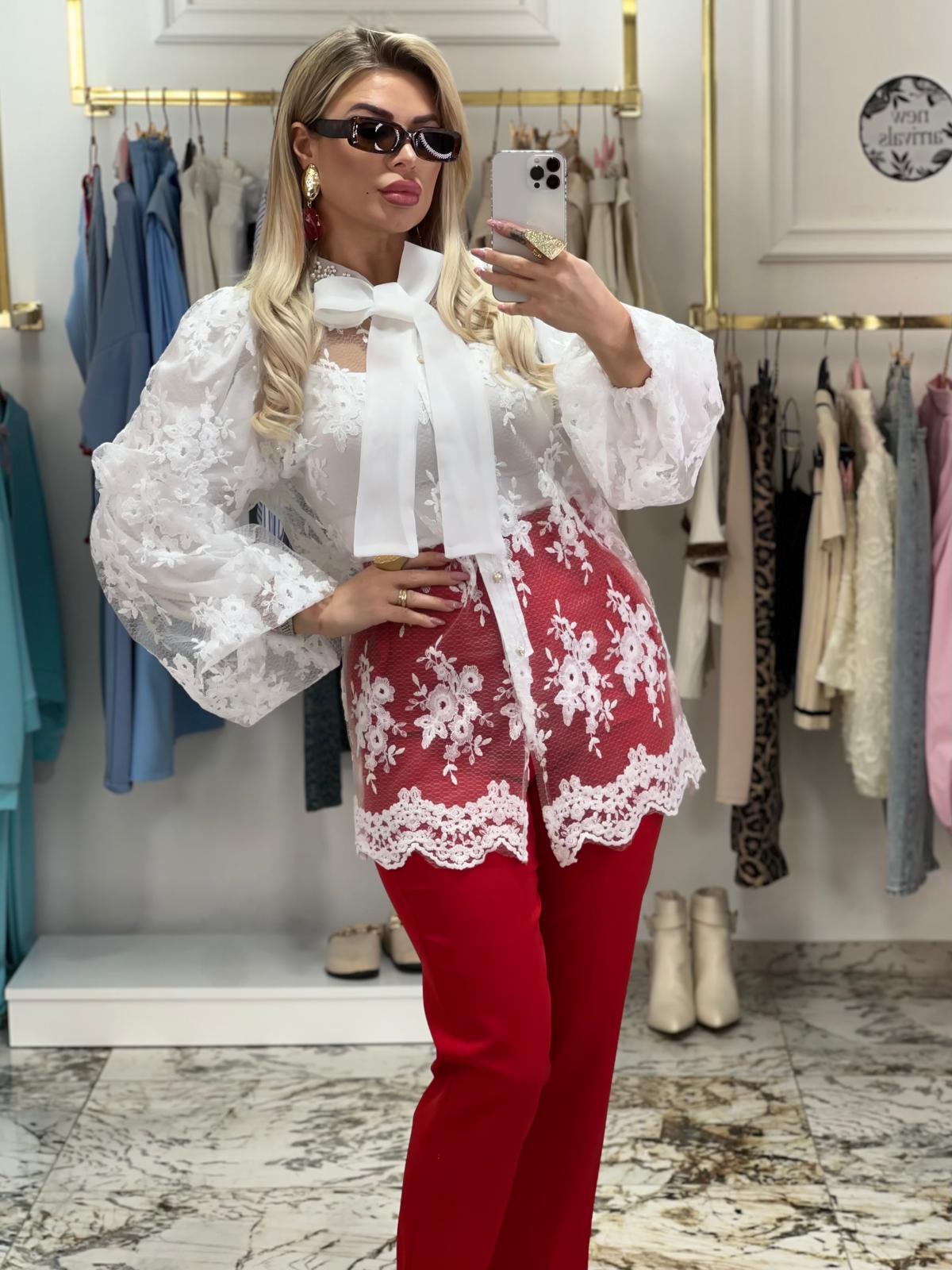 Camicia pizzo puf bianco